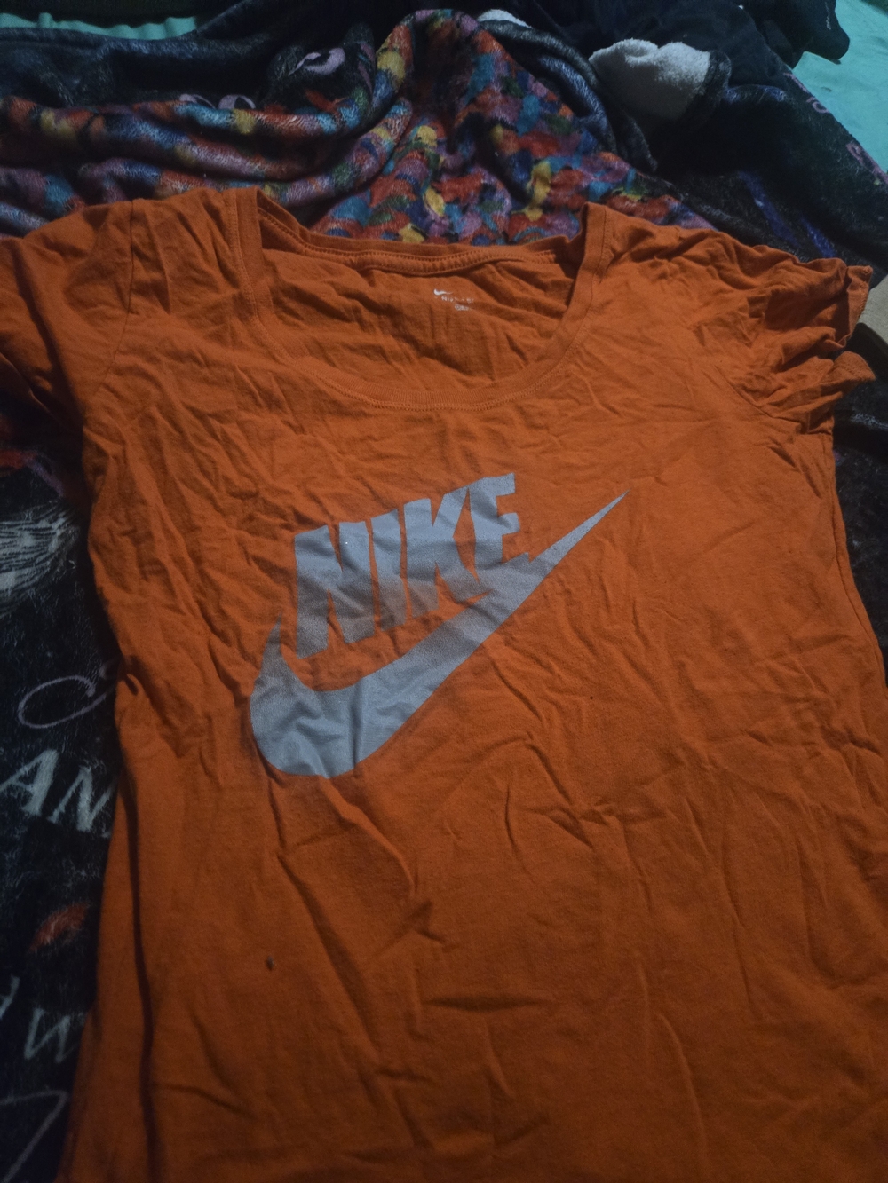 Nike Women’s Bright Orange Scoop Neck Tee with White Logo